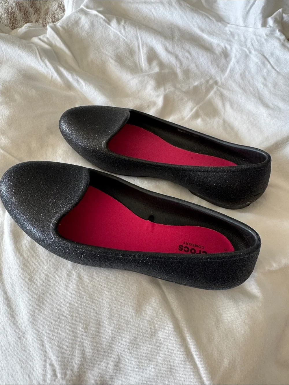 Big Girls CROCS Black Glitter Slip-On Flats